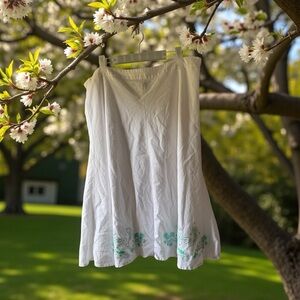 Apostrophe White Midi Skirt with Green Embroidery